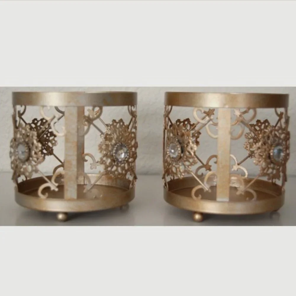 Pier 1, NEW Set of 2 Rustic Gold Candle Holders, 4.25